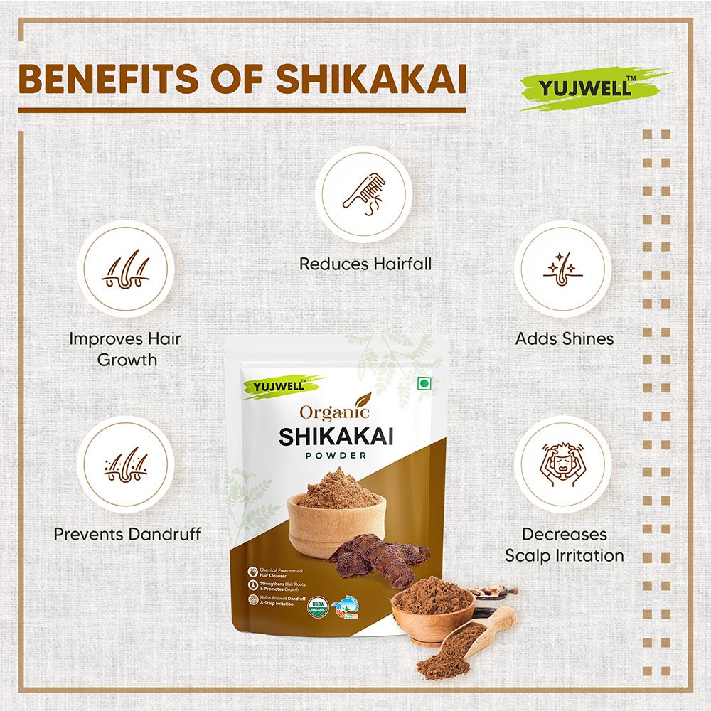 YUJWELL Organic Shikakai Powder Pack of 2 (100g x 2) | USDA Organic Certified