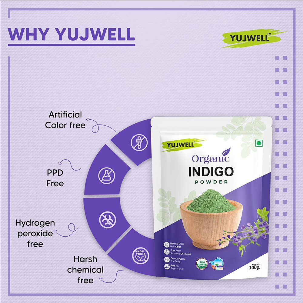 YUJWELL Organic Indigo Powder | USDA Organic & India Organic Certified